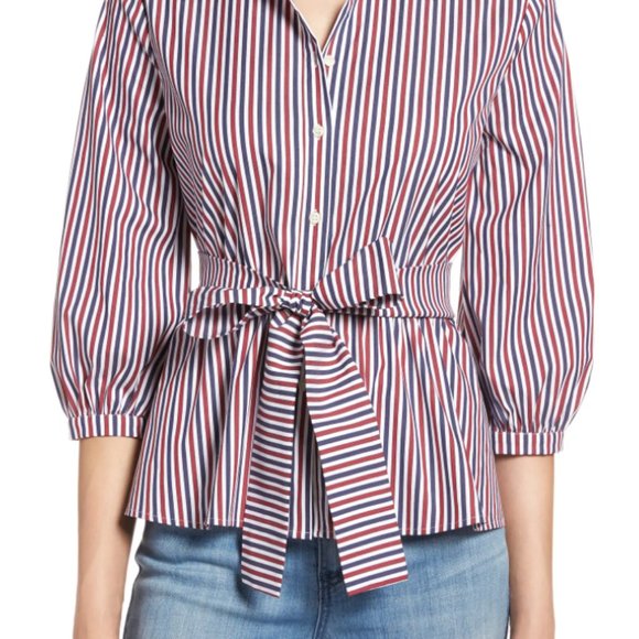 Halogen Belted Blouson Sleeve Blouse - Picture 1 of 4